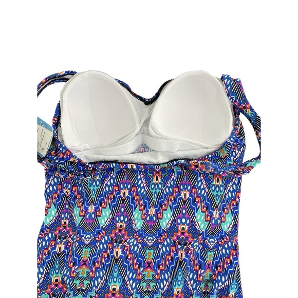 Swim Solutions Tummy Control Shirred Blue One Piece Swimsuit Size 10 Padded NWT - Picture 2 of 4